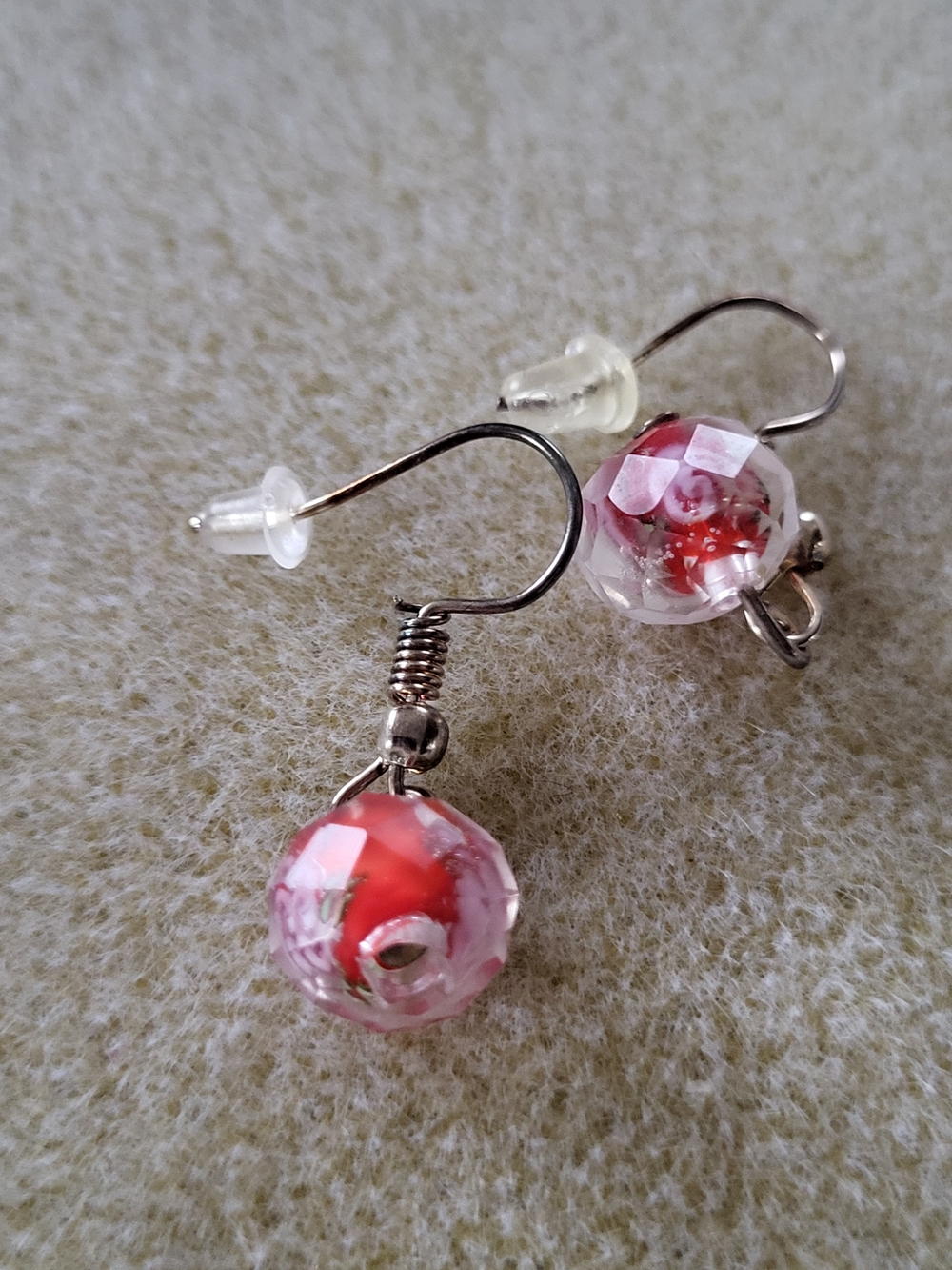 Delicate Pink and Red Glass Bead Drop Earrings